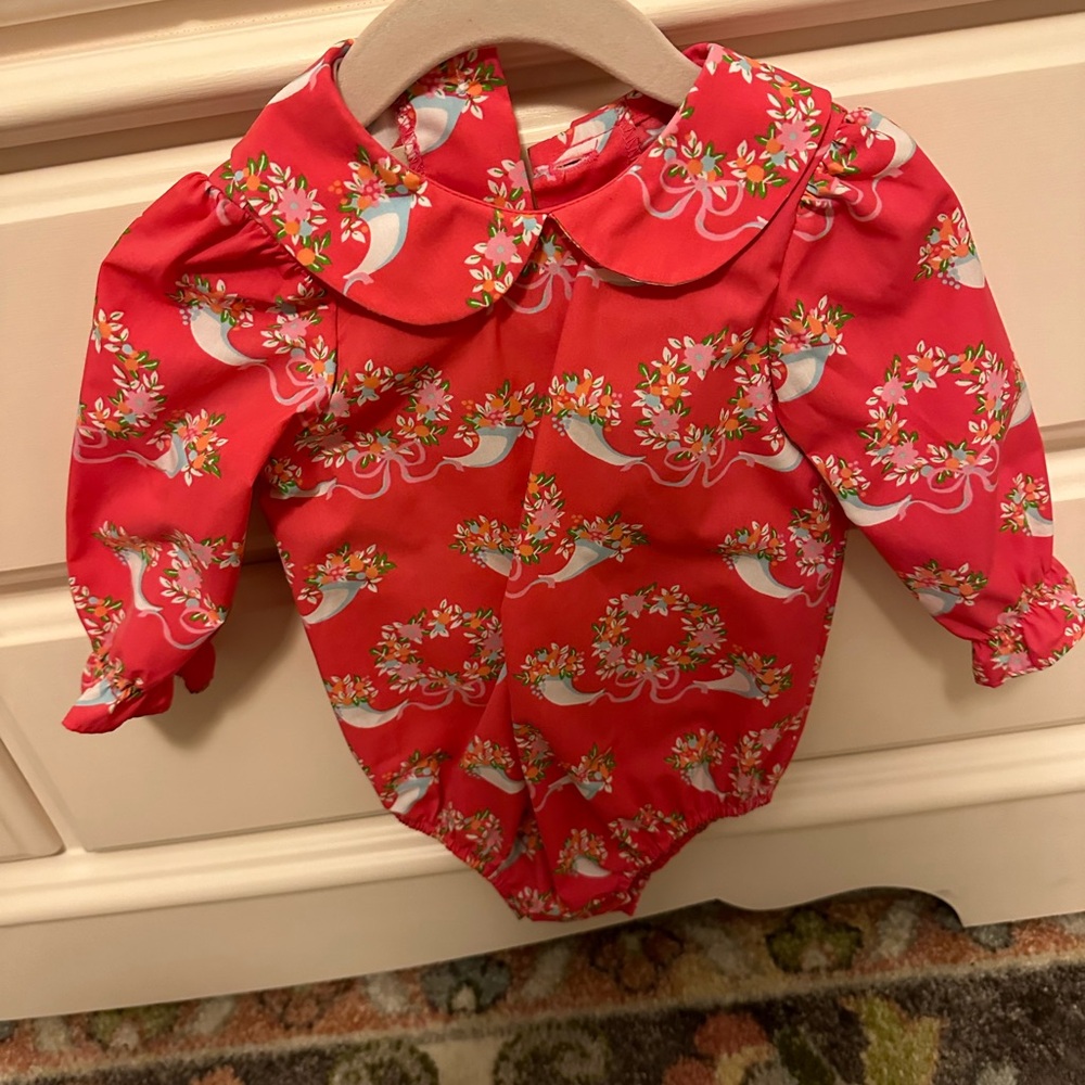 TBBC Maude’s Peter Pan collar onesie in Bows & Berries
